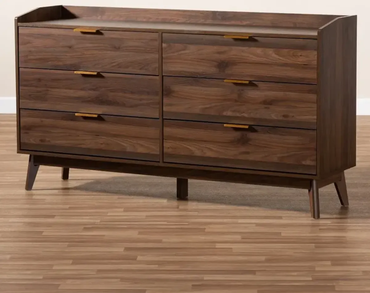 Lena Walnut Brown 6-Drawer Dresser