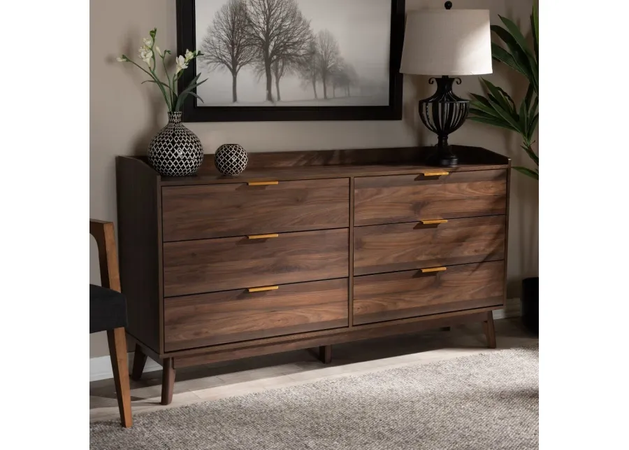 Lena Walnut Brown 6-Drawer Dresser