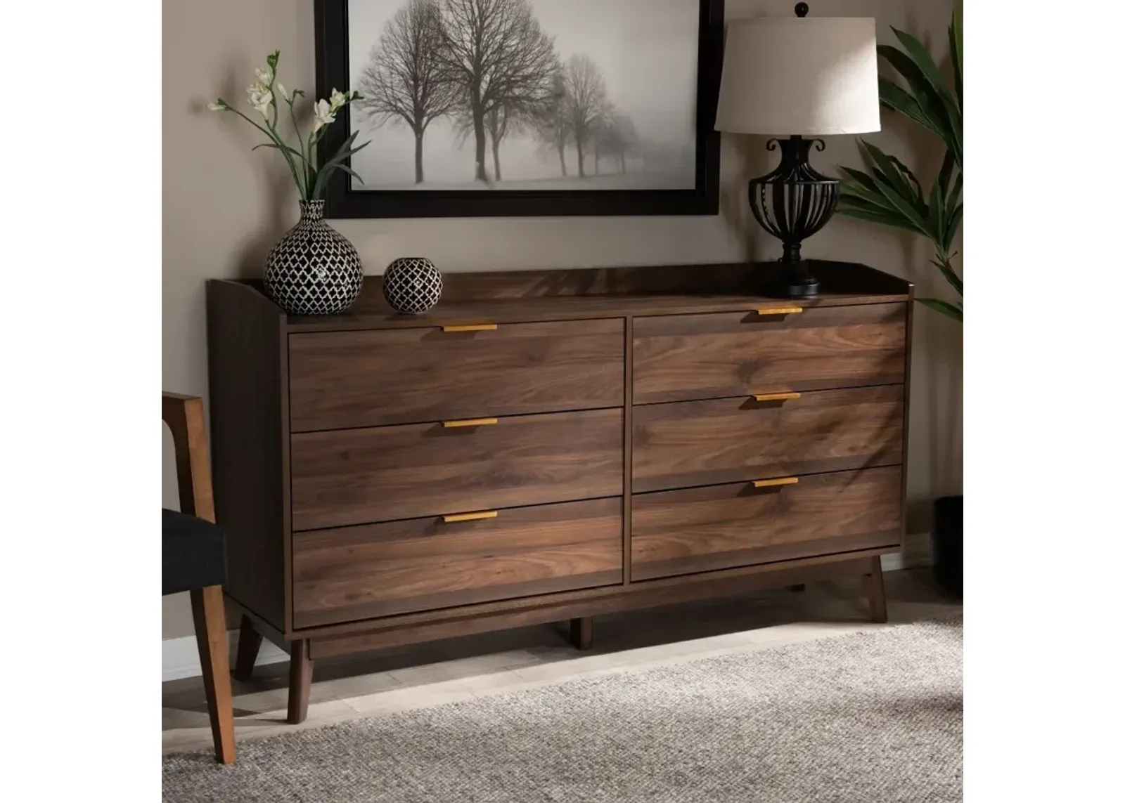 Lena Walnut Brown 6-Drawer Dresser