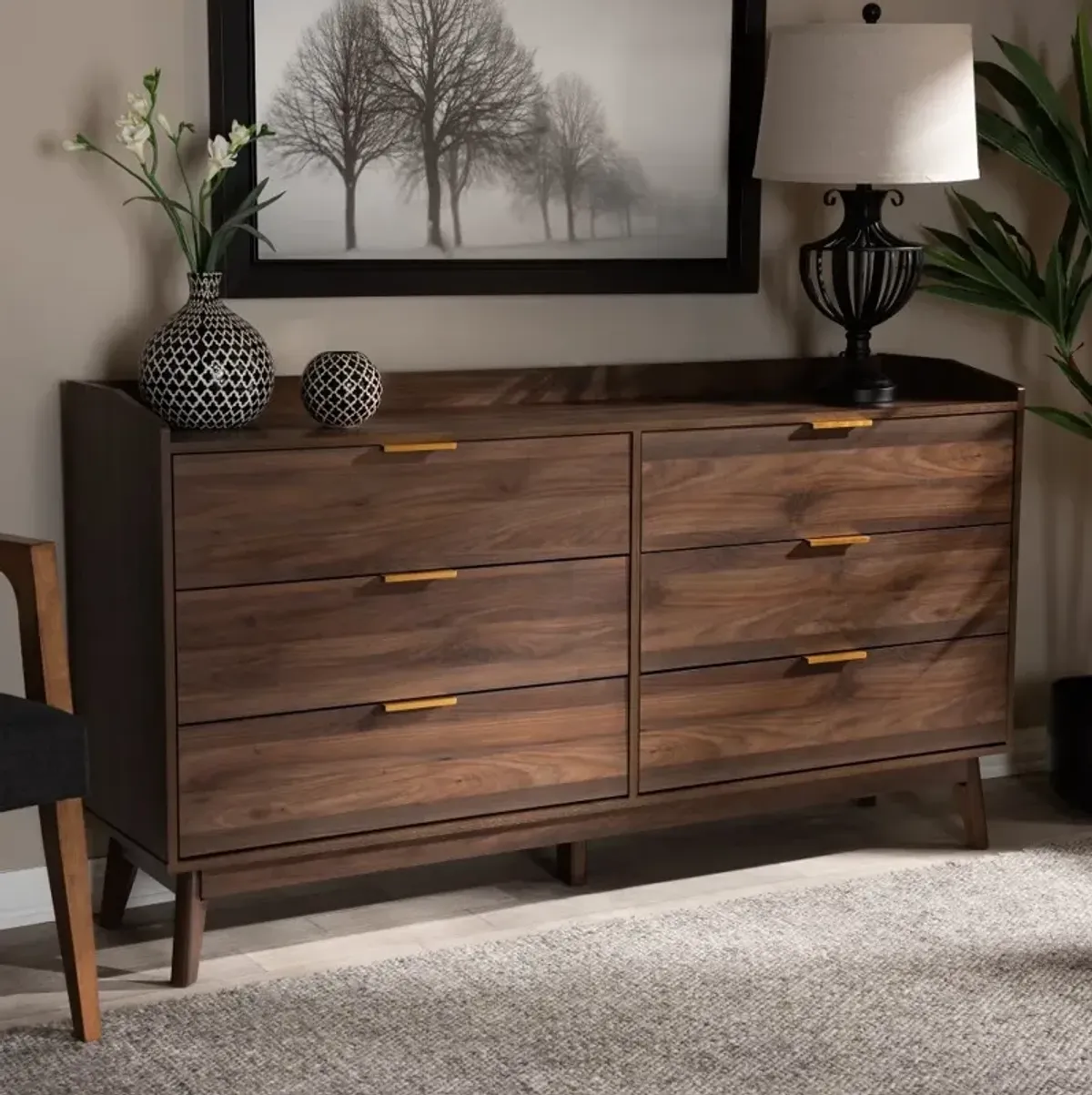 Lena Walnut Brown 6-Drawer Dresser