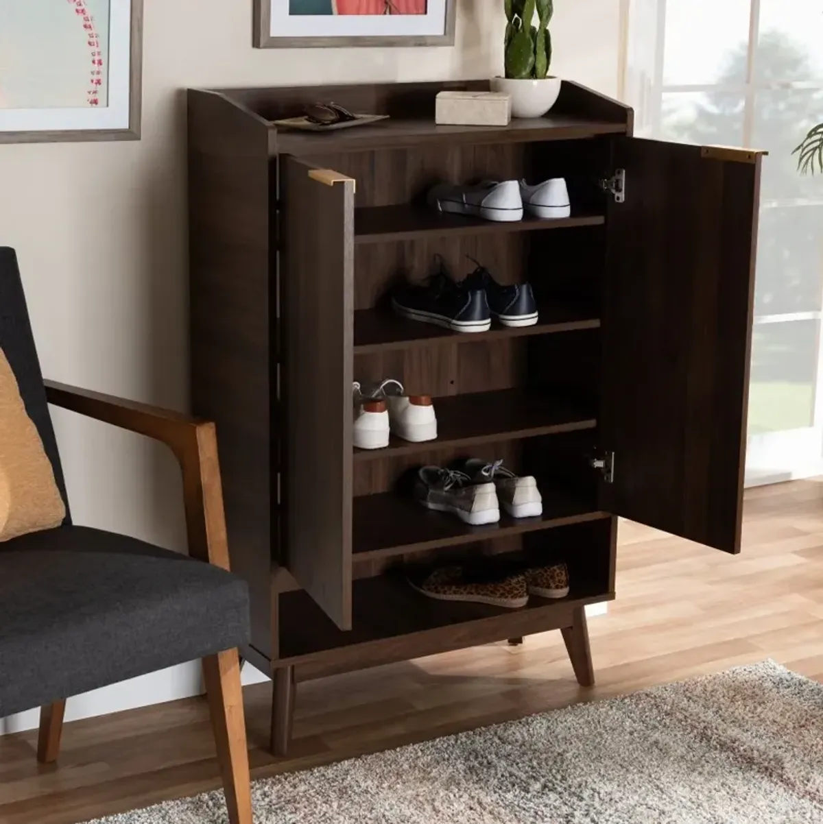 Lena Walnut Brown Shoe Storage Cabinet