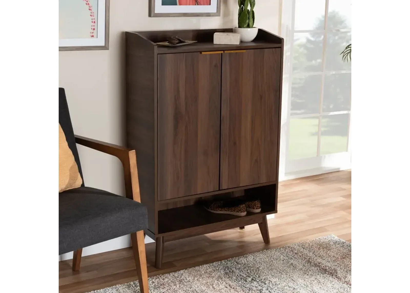 Lena Walnut Brown Shoe Storage Cabinet