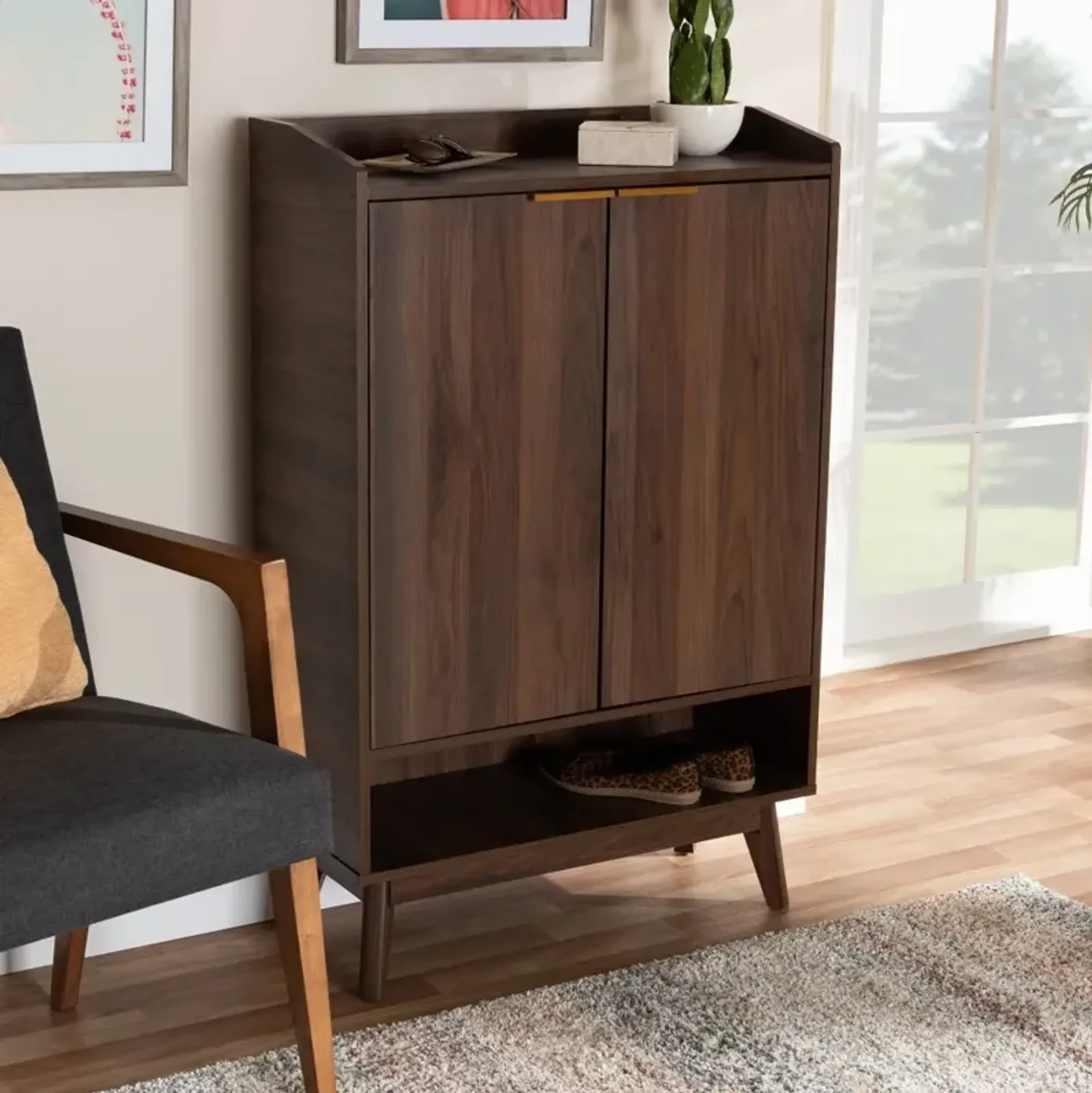 Lena Walnut Brown Shoe Storage Cabinet