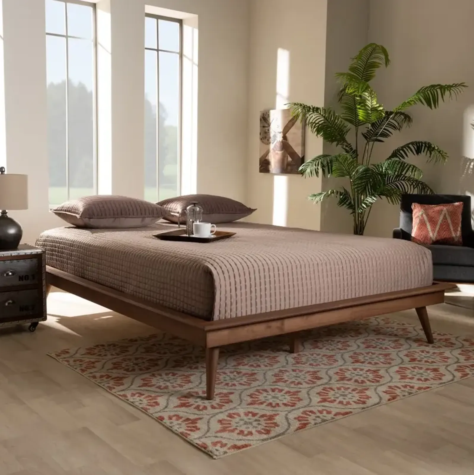 Karine Walnut Brown Full Platform Bed Frame