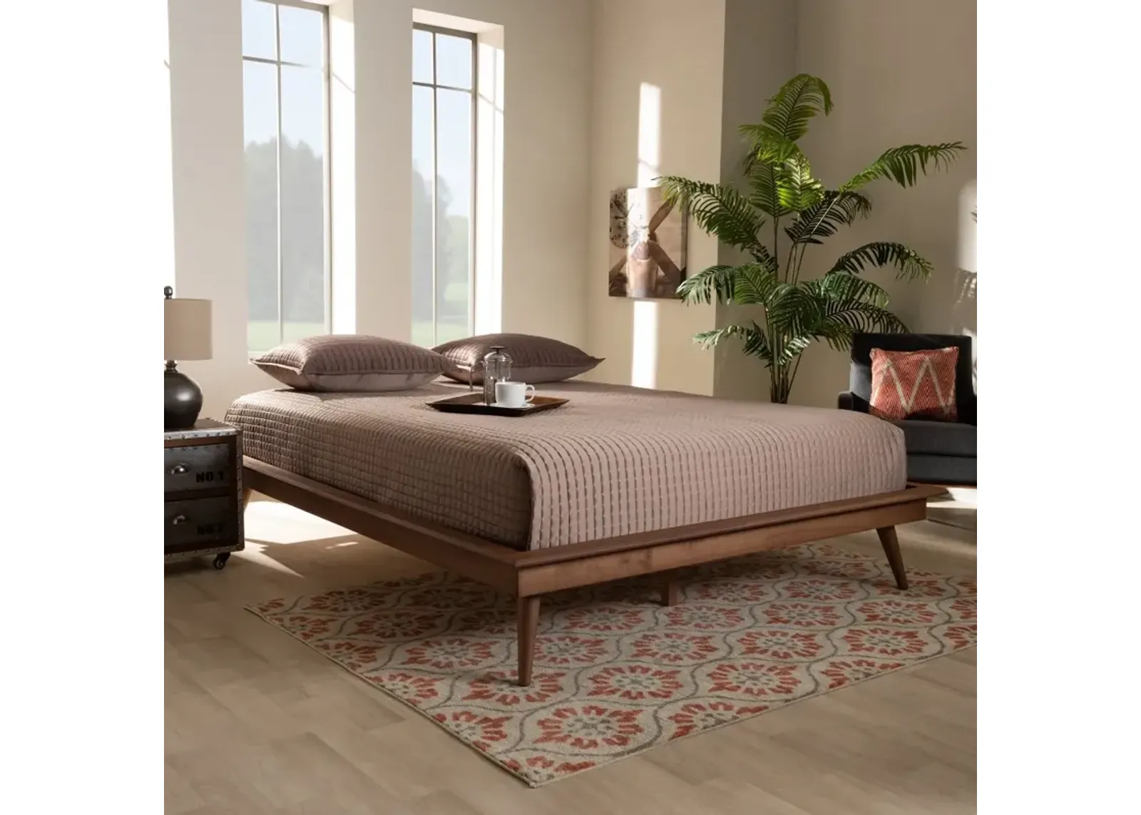 Karine Walnut Brown Queen Platform Bed Frame