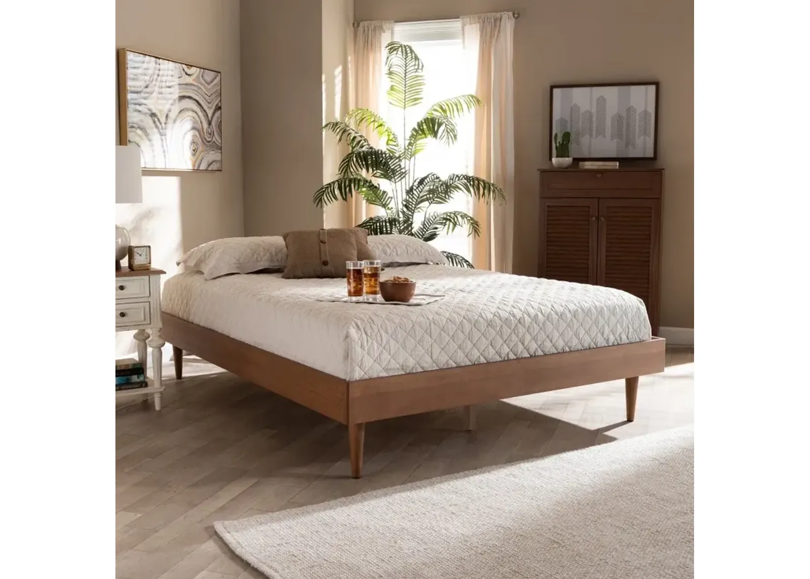 Rina Ash Walnut Queen Platform Bed Frame