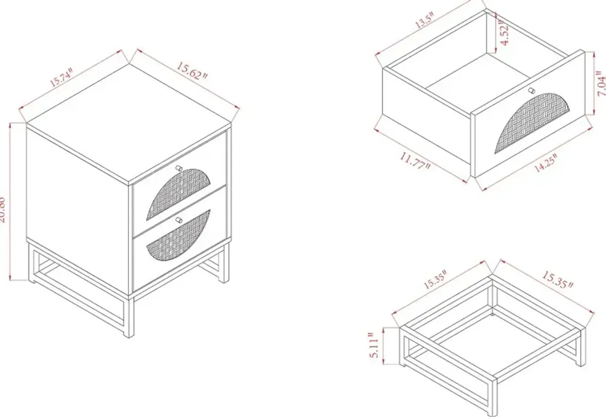 Ardon Light Brown Rattan 2-Drawer Nightstand