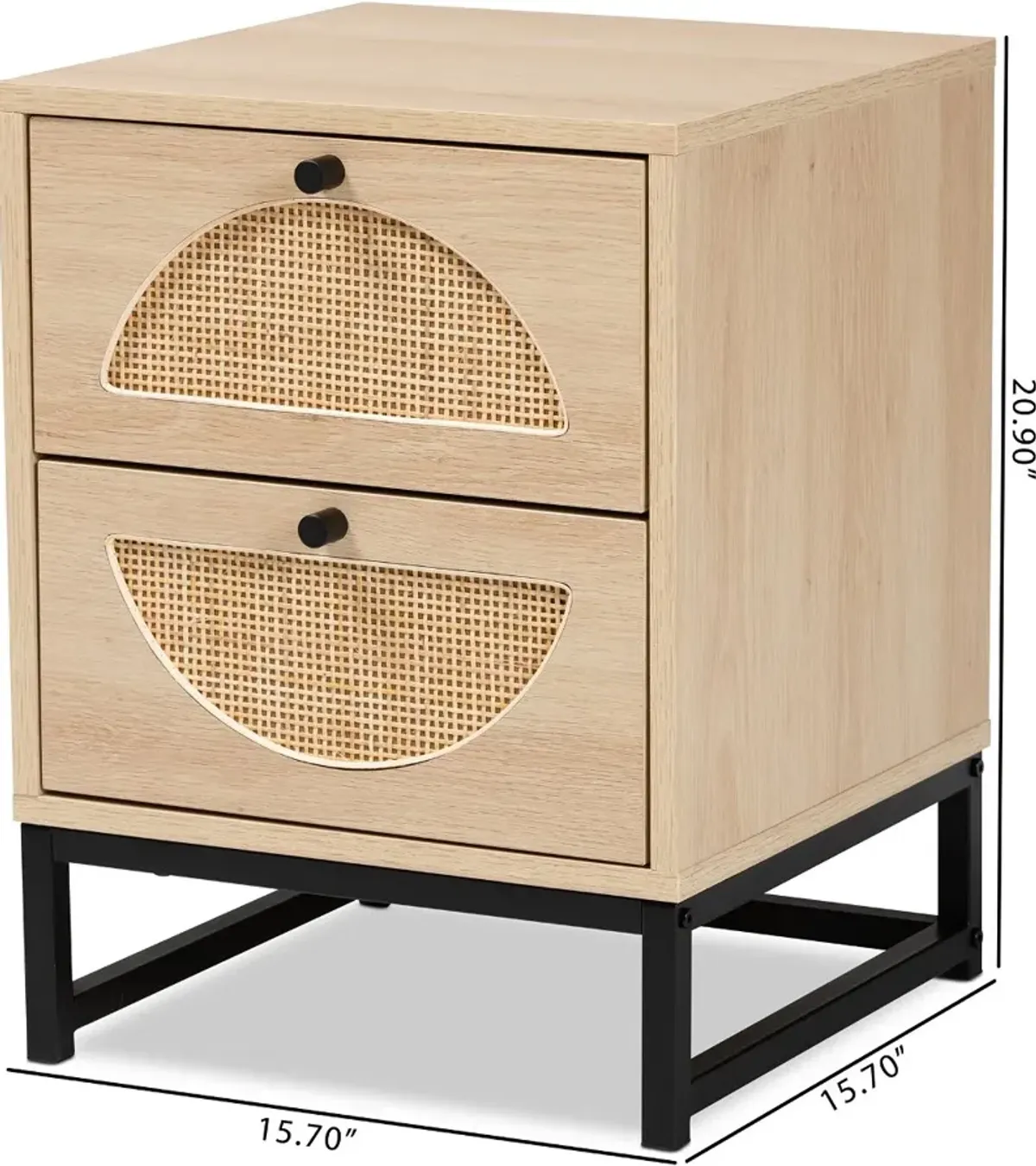 Ardon Light Brown Rattan 2-Drawer Nightstand