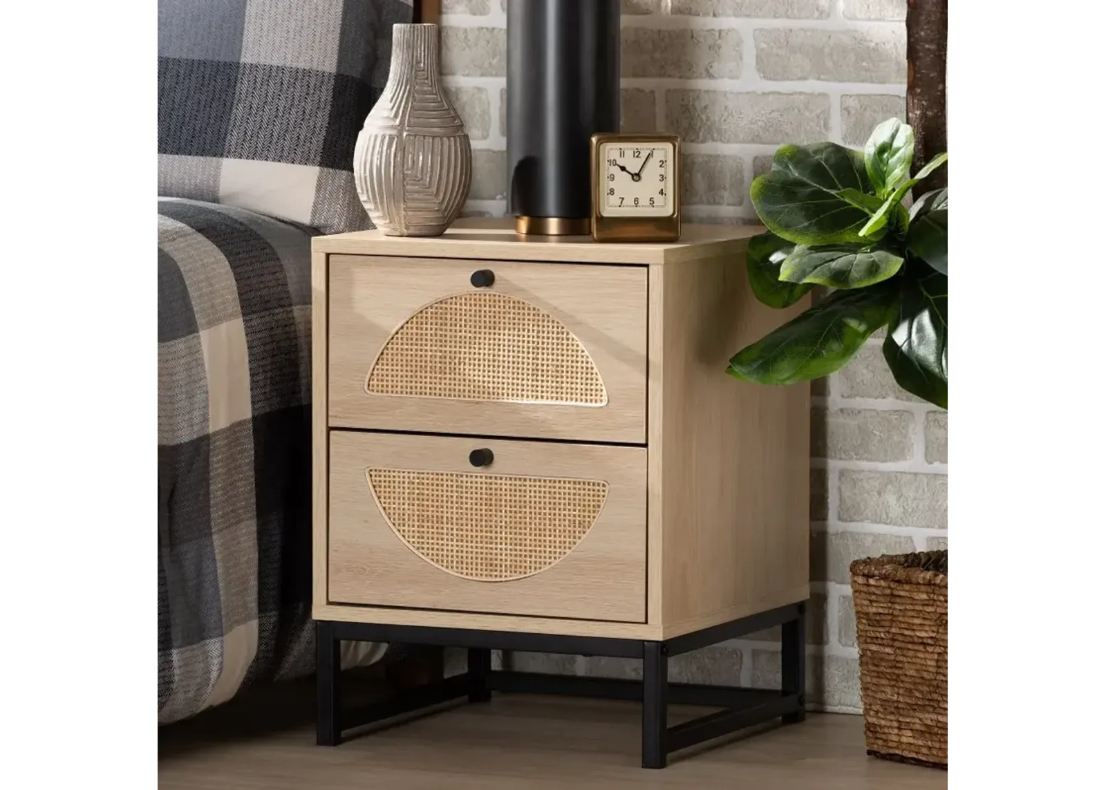 Ardon Light Brown Rattan 2-Drawer Nightstand