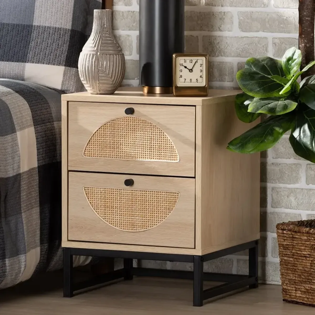 Ardon Light Brown Rattan 2-Drawer Nightstand