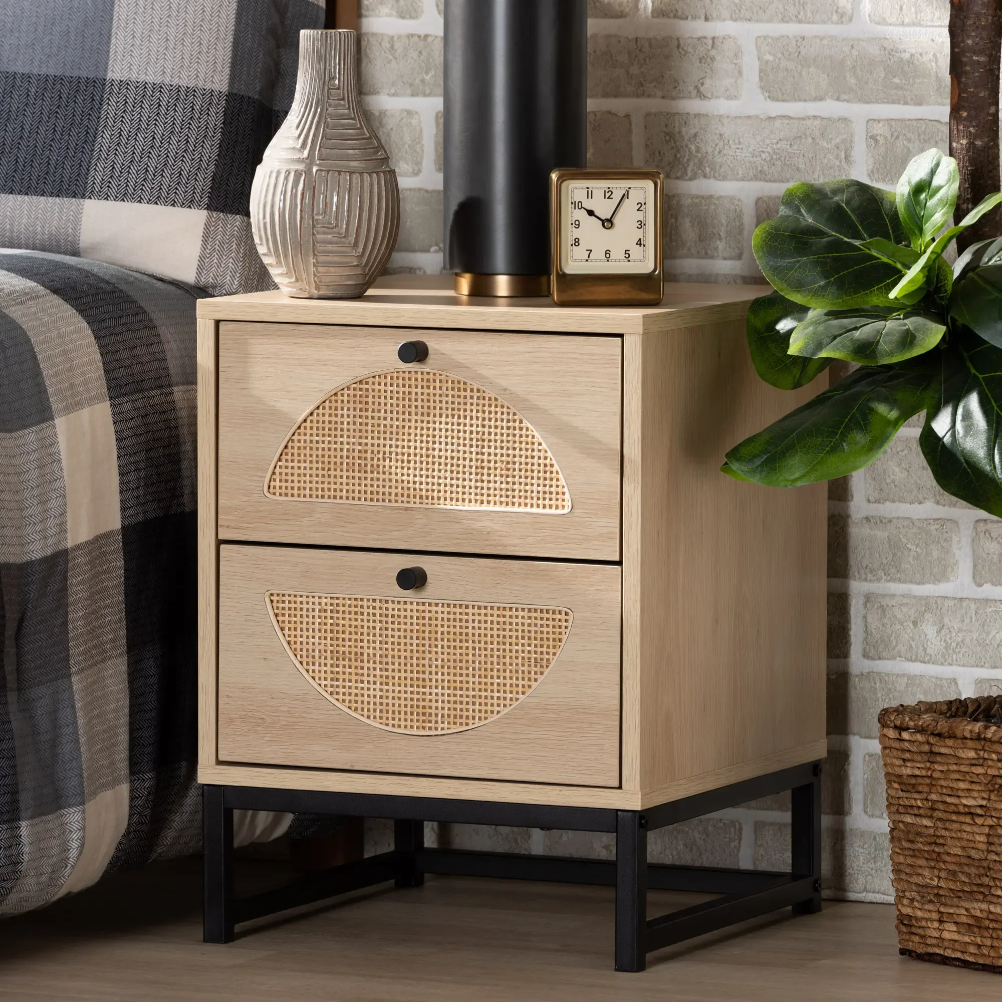 Ardon Light Brown Rattan 2-Drawer Nightstand