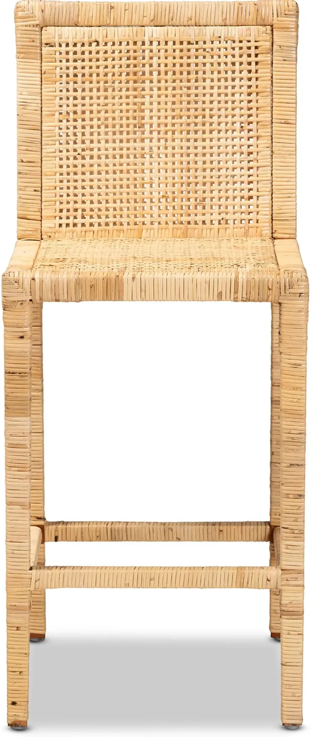 Sofia Natural Wood and Rattan Counter Stool