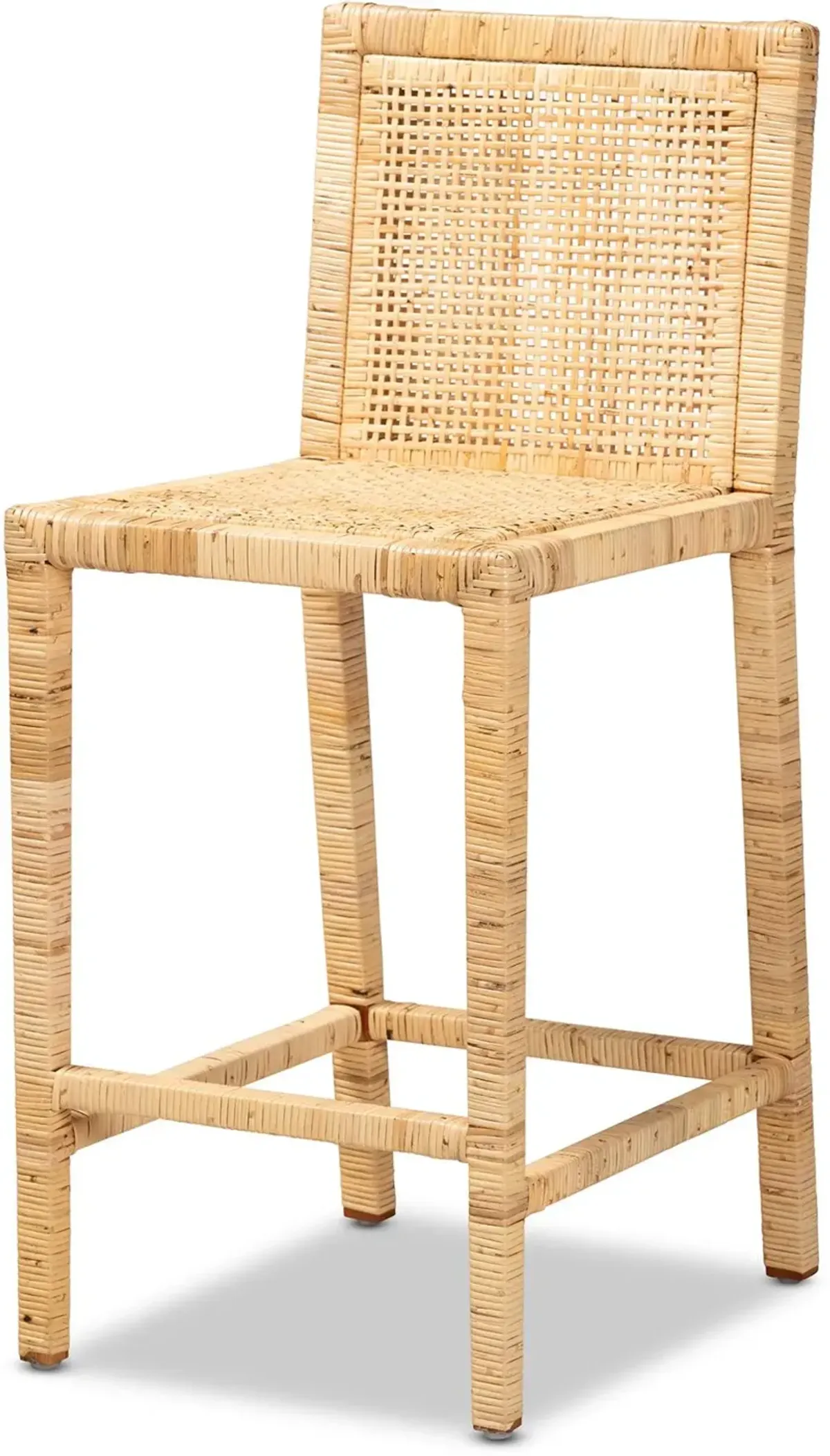 Sofia Natural Wood and Rattan Counter Stool