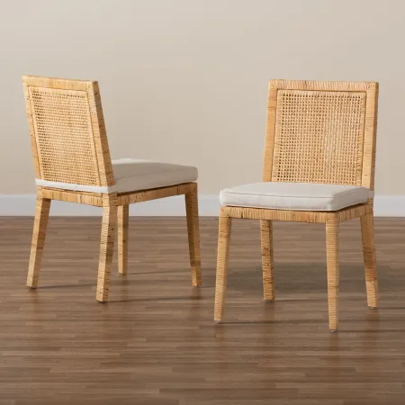 Sofia Natural Wood and Rattan Dining Chair (Set of 2)