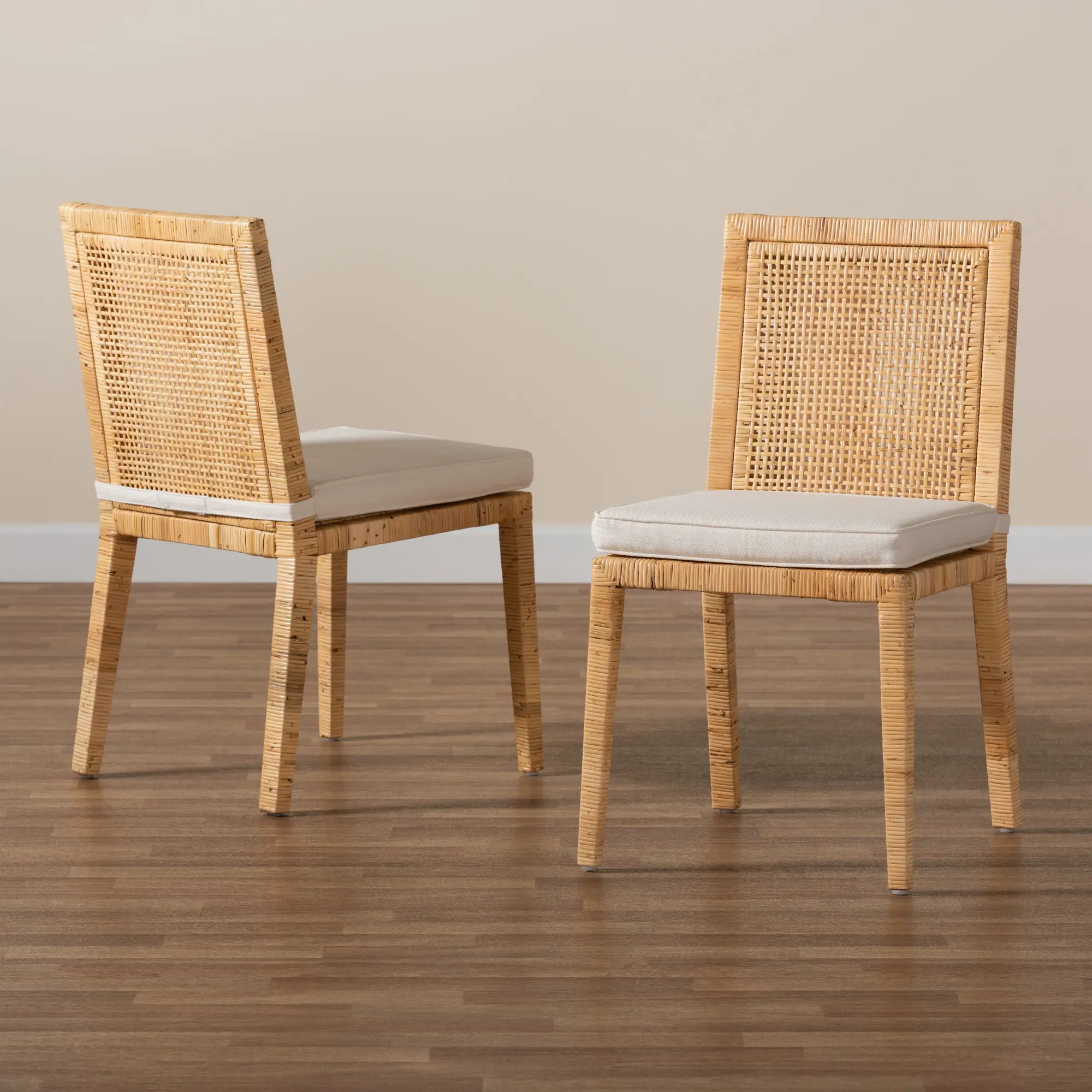 Sofia Natural Wood and Rattan Dining Chair (Set of 2)