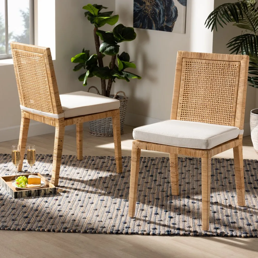 Sofia Natural Wood and Rattan Dining Chair (Set of 2)