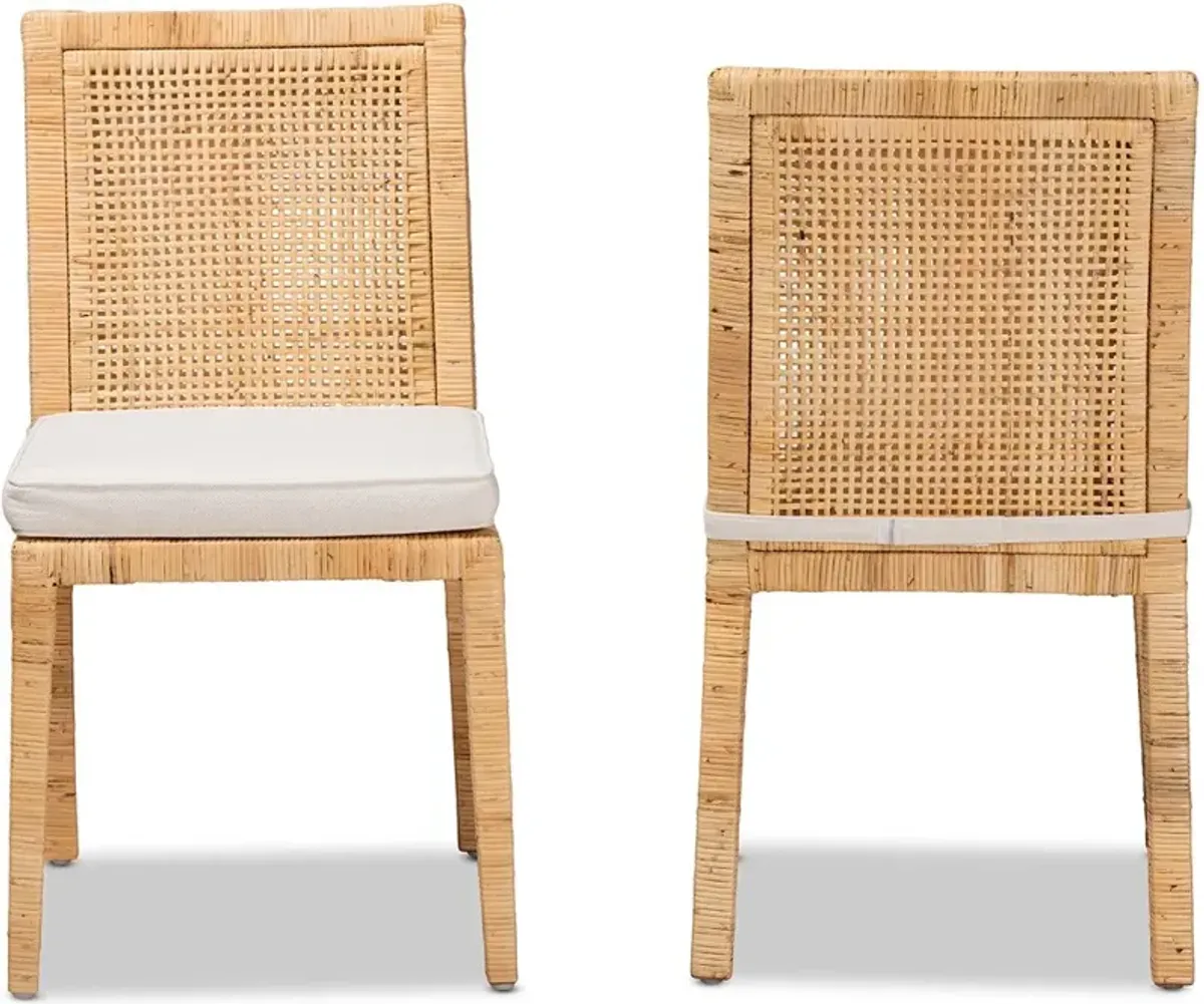 Sofia Natural Wood and Rattan Dining Chair (Set of 2)