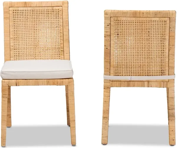Sofia Natural Wood and Rattan Dining Chair (Set of 2)