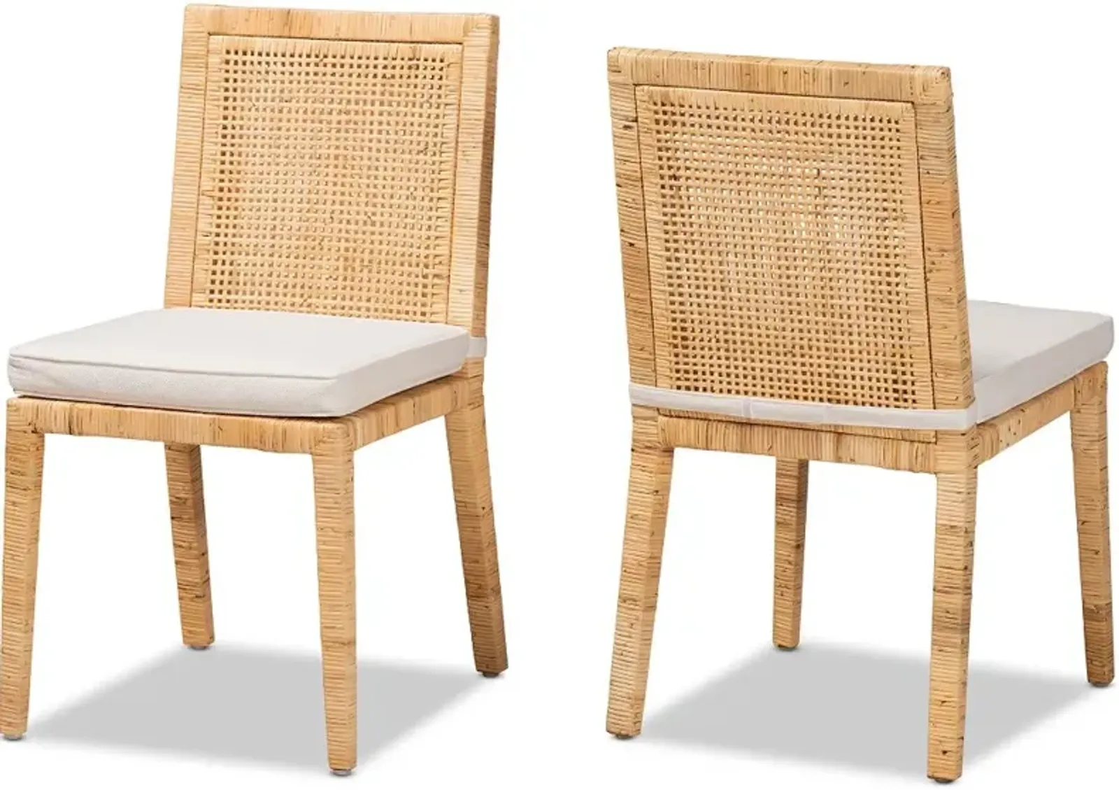 Sofia Natural Wood and Rattan Dining Chair (Set of 2)