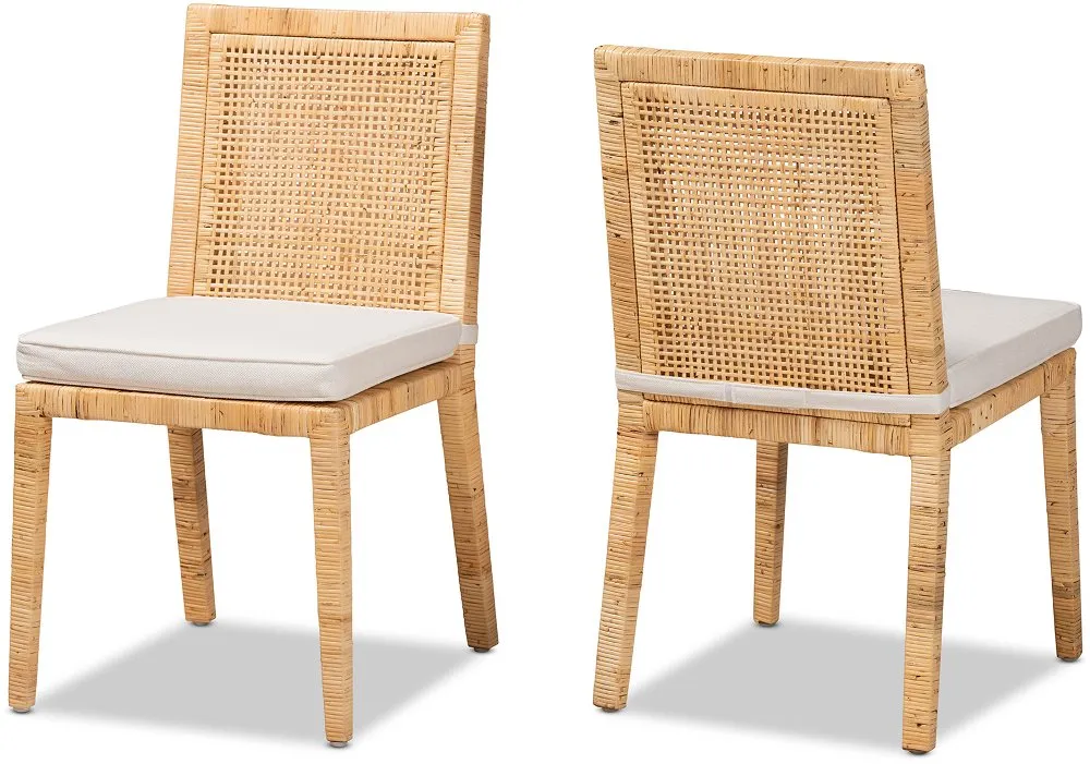 Sofia Natural Wood and Rattan Dining Chair (Set of 2)