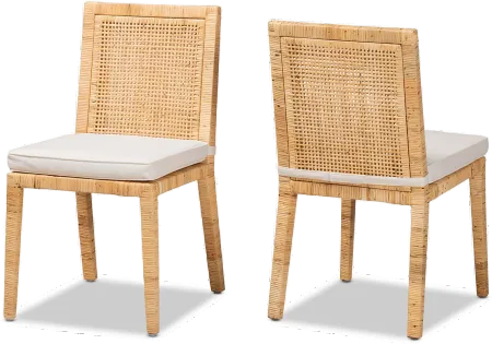 Sofia Natural Wood and Rattan Dining Chair (Set of 2)