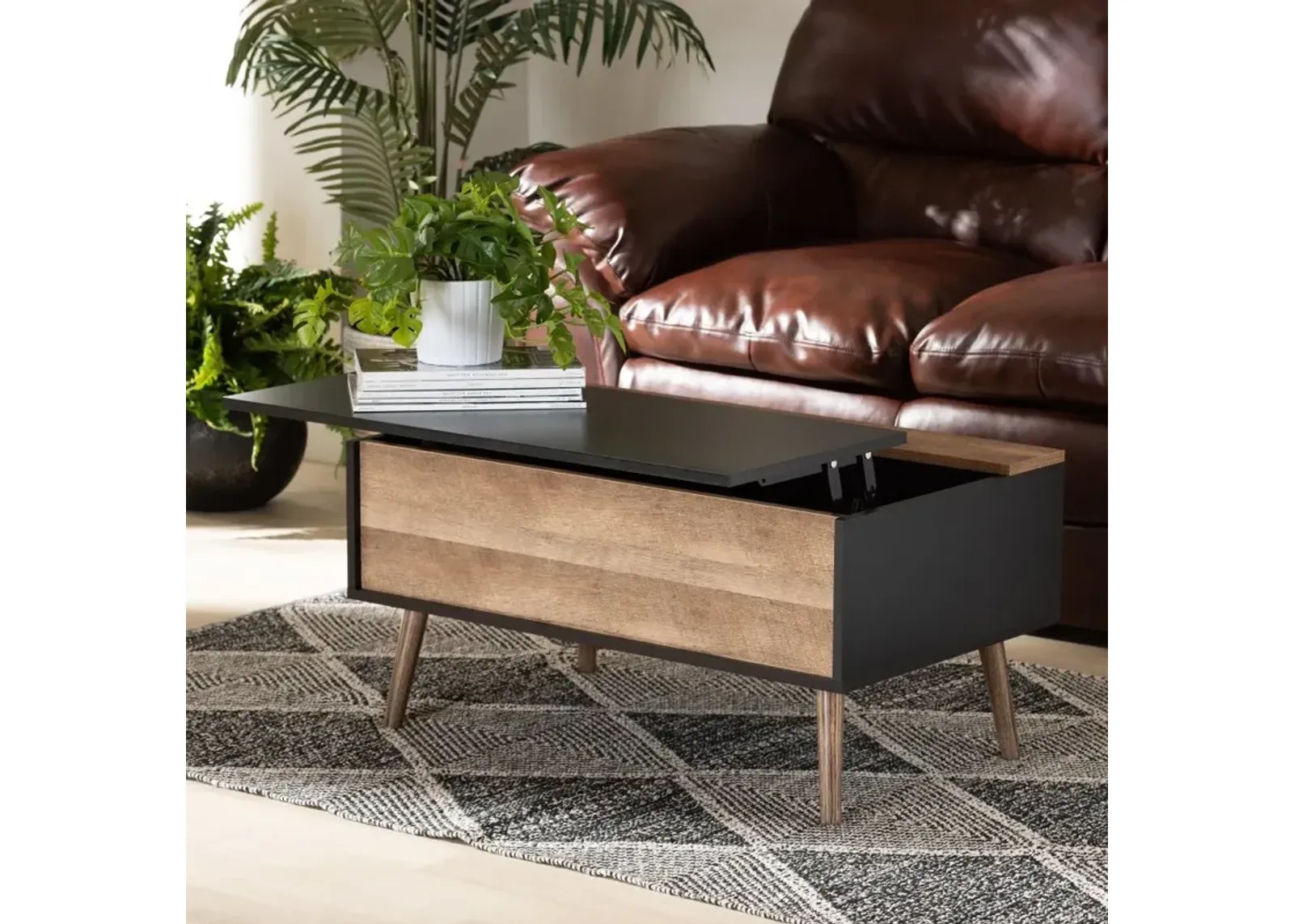 Jensen Black and Brown Lift-Top Coffee Table