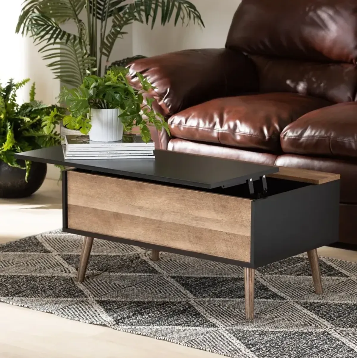 Jensen Black and Brown Lift-Top Coffee Table