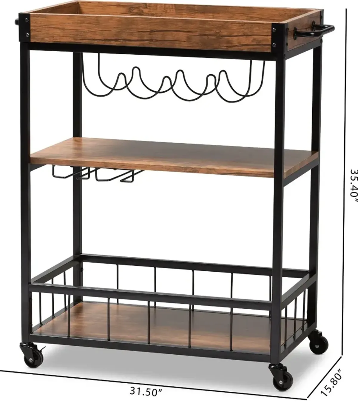 Cerne Rustic Oak and Black Metal Bar Cart