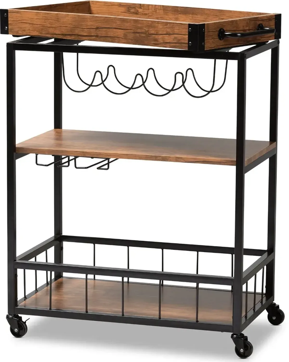 Cerne Rustic Oak and Black Metal Bar Cart