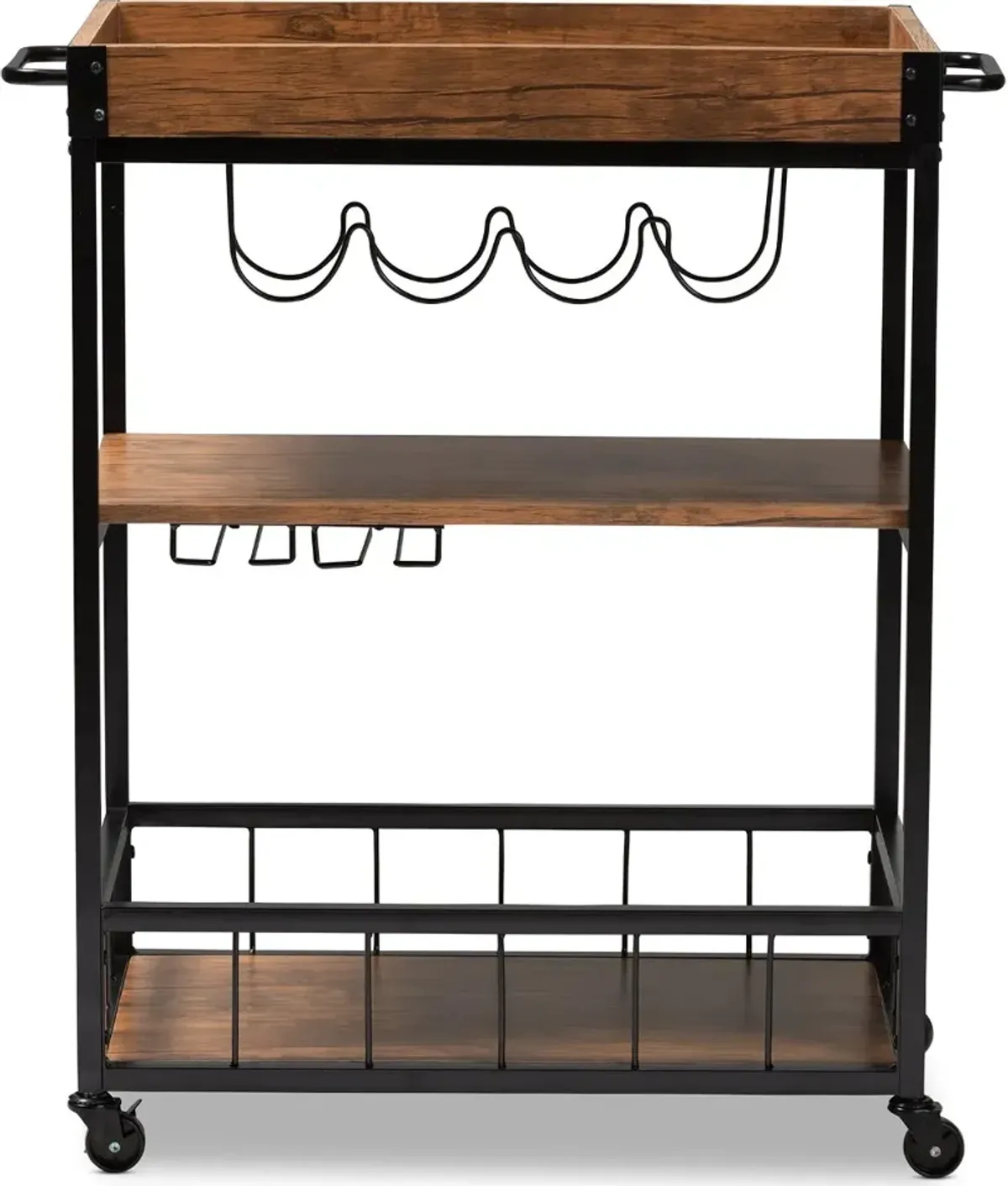 Cerne Rustic Oak and Black Metal Bar Cart