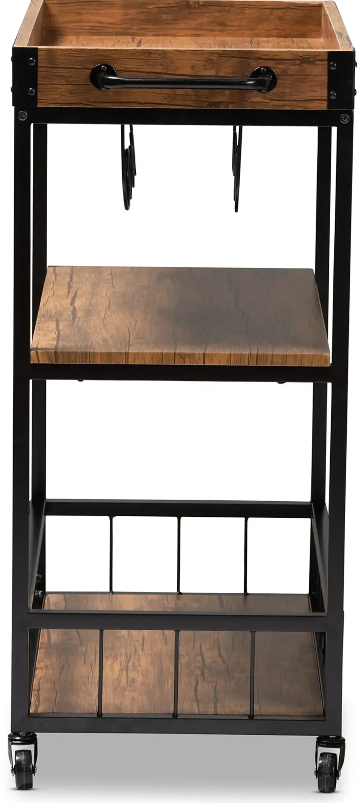 Cerne Rustic Oak and Black Metal Bar Cart