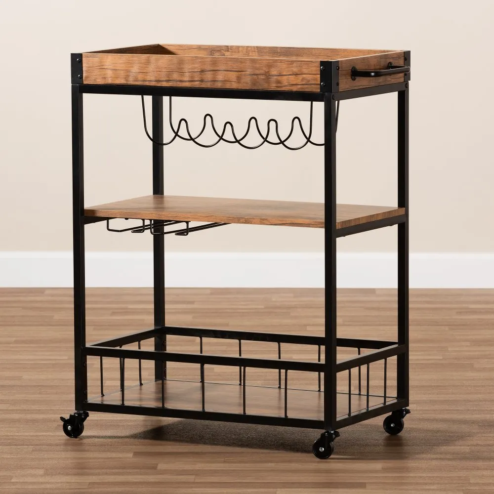 Cerne Rustic Oak and Black Metal Bar Cart