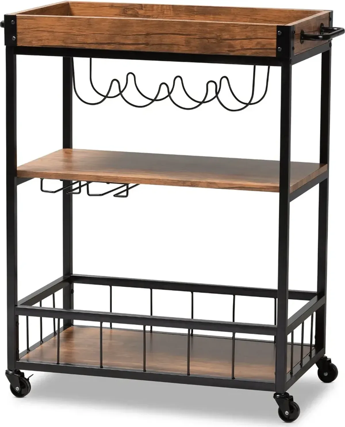 Cerne Rustic Oak and Black Metal Bar Cart