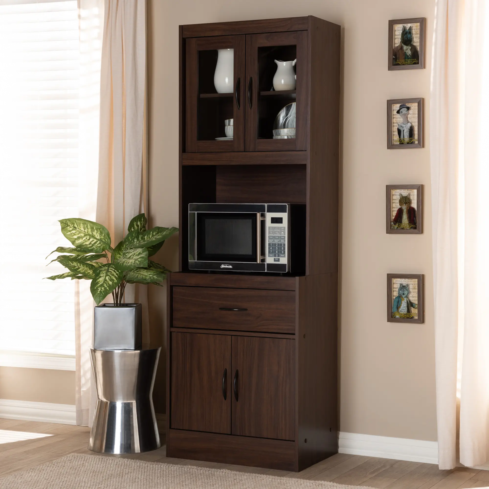 Laura Dark Walnut Kitchen Cabinet and Hutch