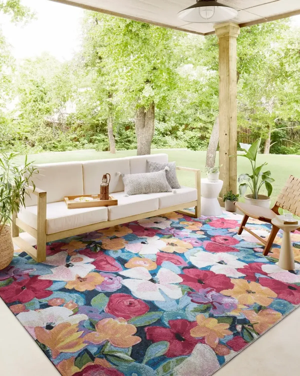 Botanical 8 x 11 Floral Navy Multicolor Outdoor Rug