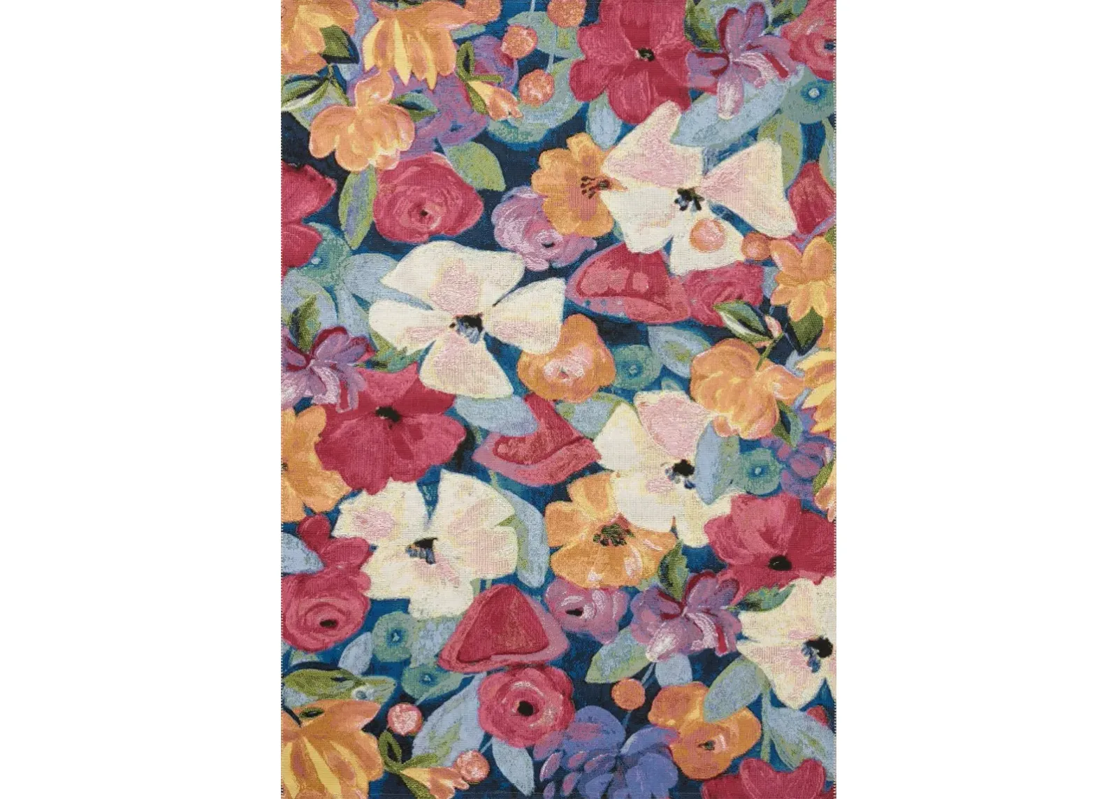 Botanical 8 x 11 Floral Navy Multicolor Outdoor Rug