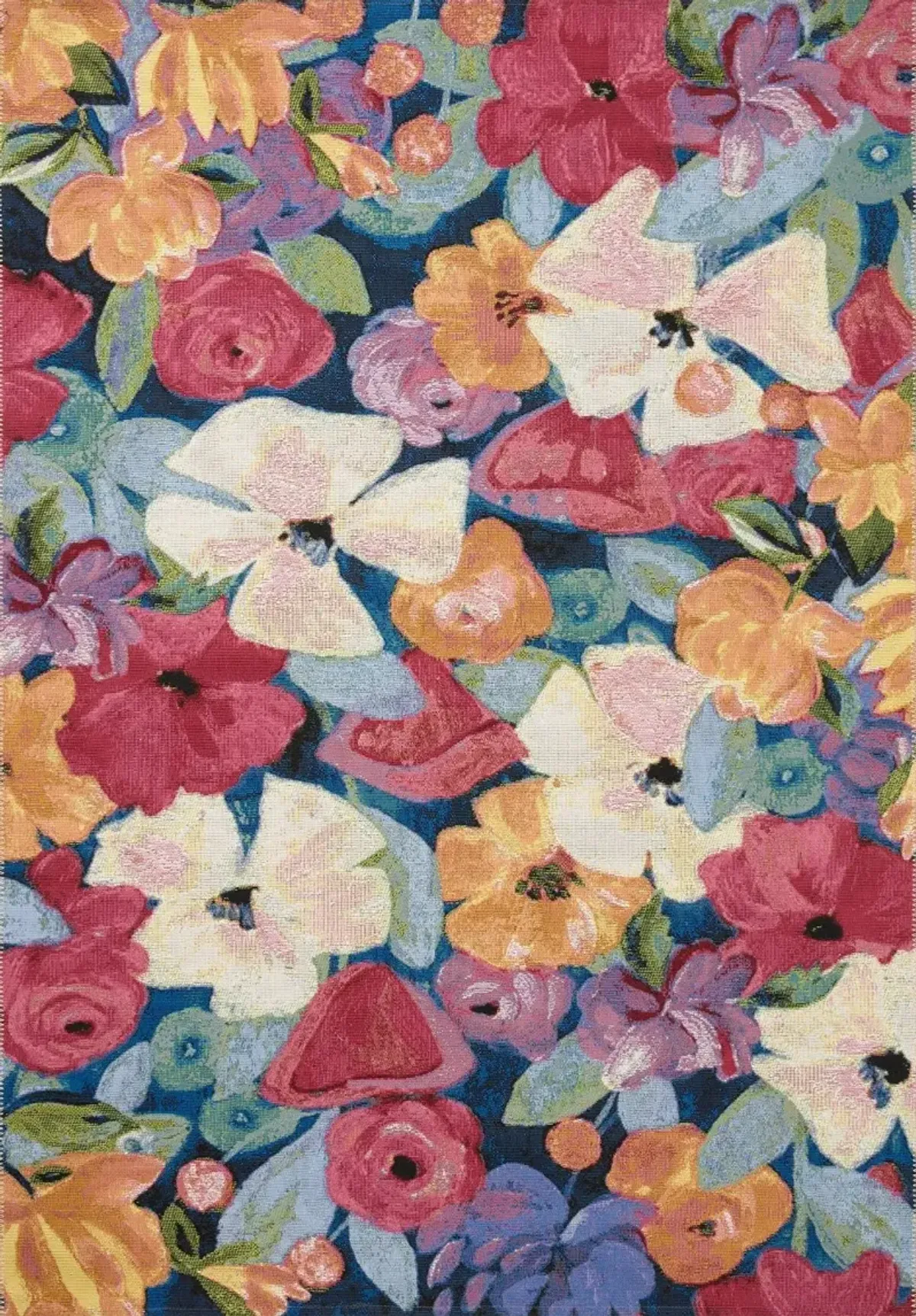 Botanical 8 x 11 Floral Navy Multicolor Outdoor Rug