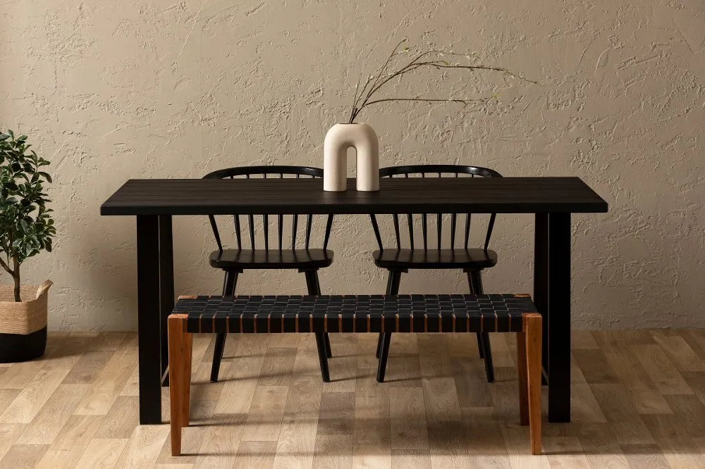 Balka Black Woven Leather Bench