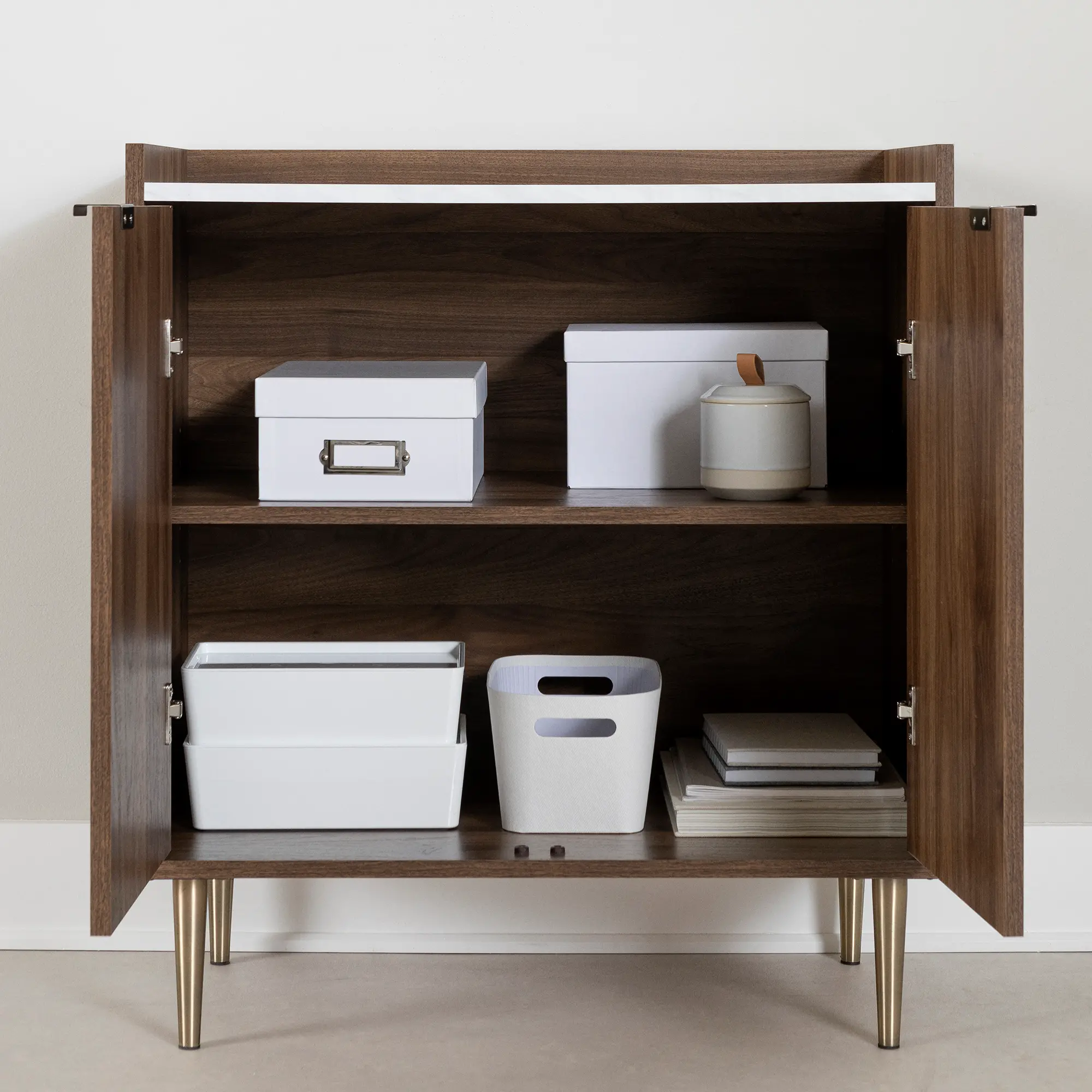 Maliza Walnut and White Storage Cabinet