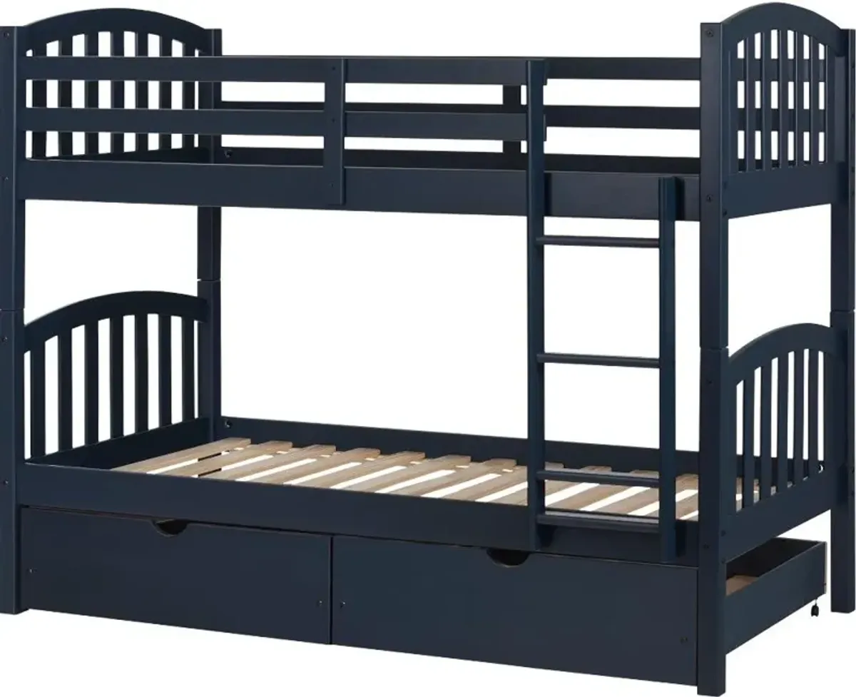 Asten Navy Blue Twin Bunk Beds with Storage Drawers