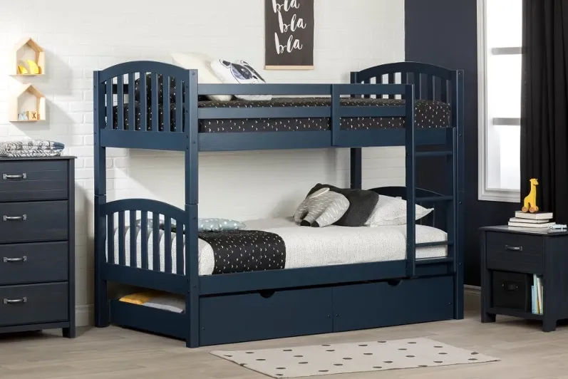 Asten Navy Blue Twin Bunk Beds with Storage Drawers