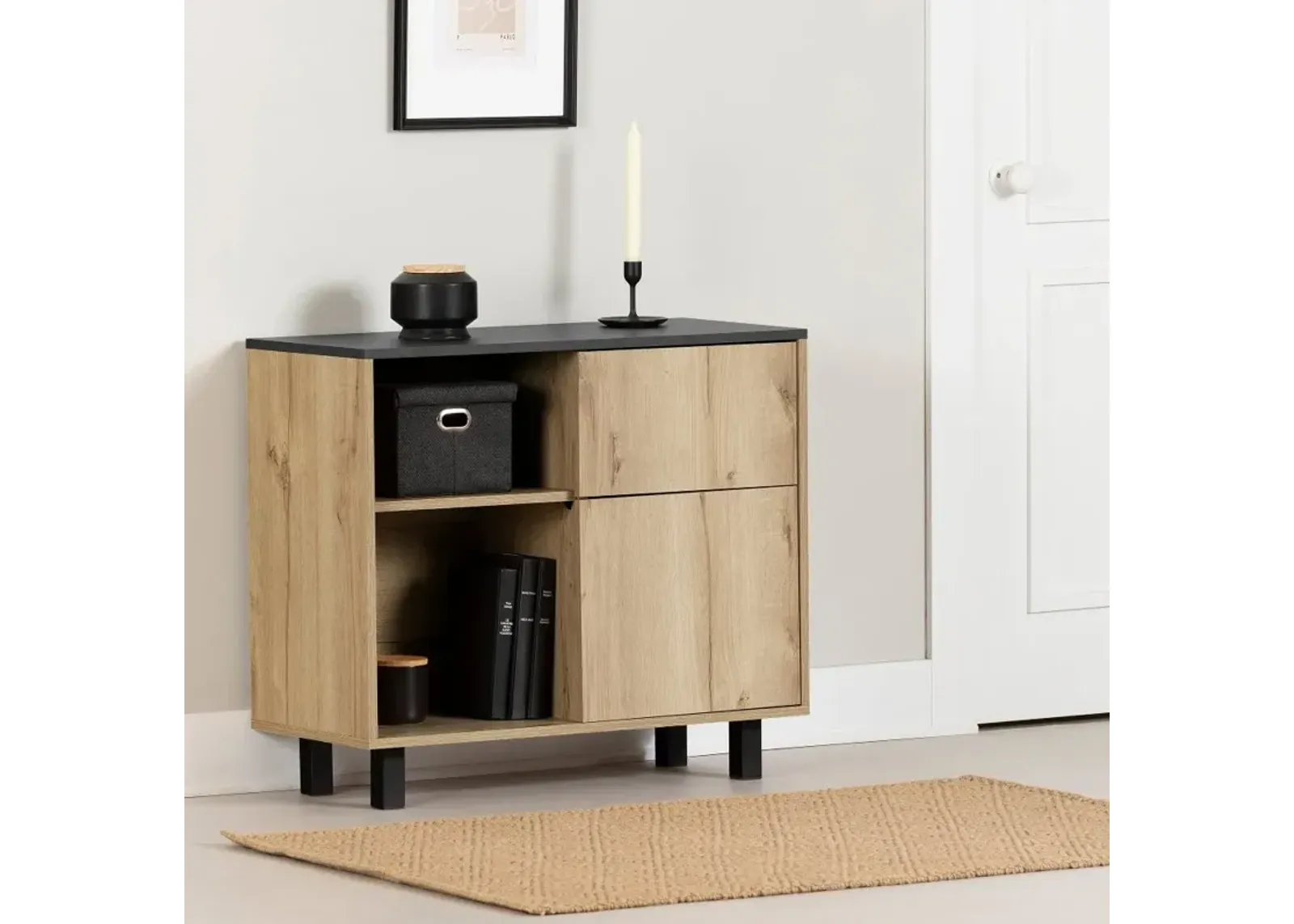 Octave Medium Oak and Black Storage Cabinet