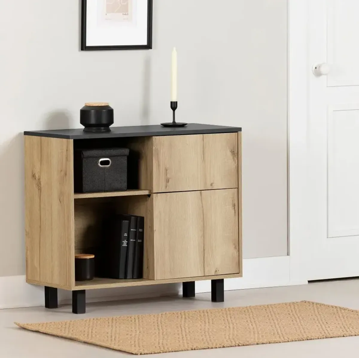 Octave Medium Oak and Black Storage Cabinet