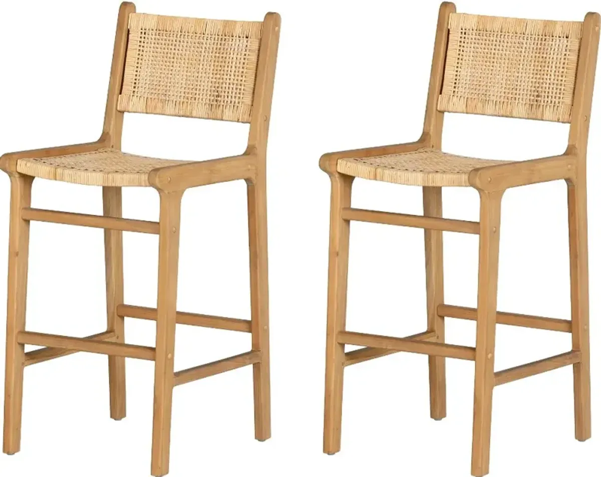 Balka Light Brown & Rattan Bar Stools, Set of 2