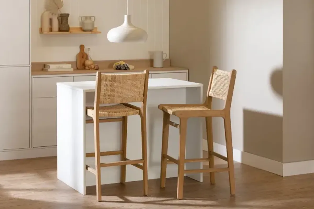 Balka Light Brown & Rattan Bar Stools, Set of 2
