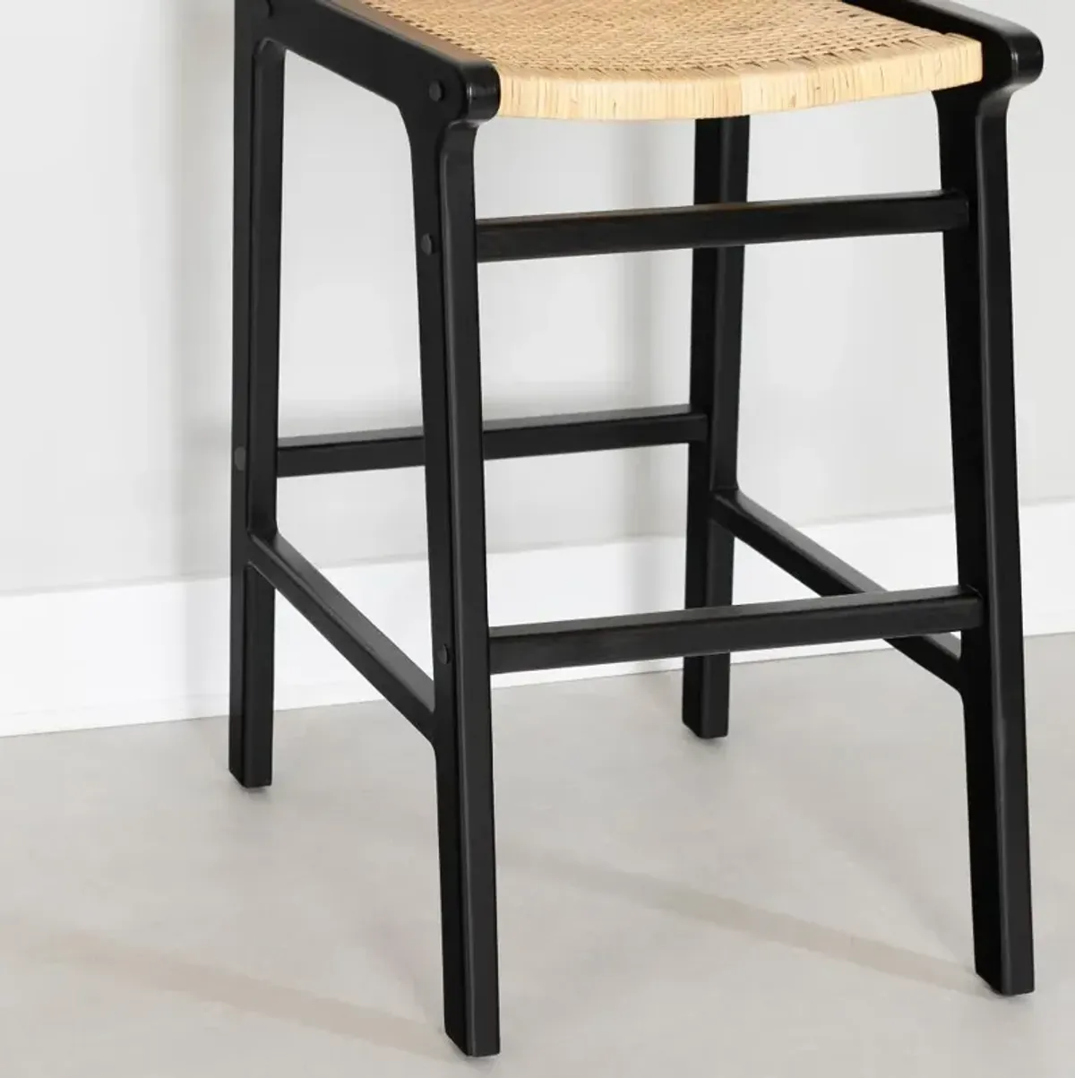 Balka Black & Rattan Bar Stools, Set of 2