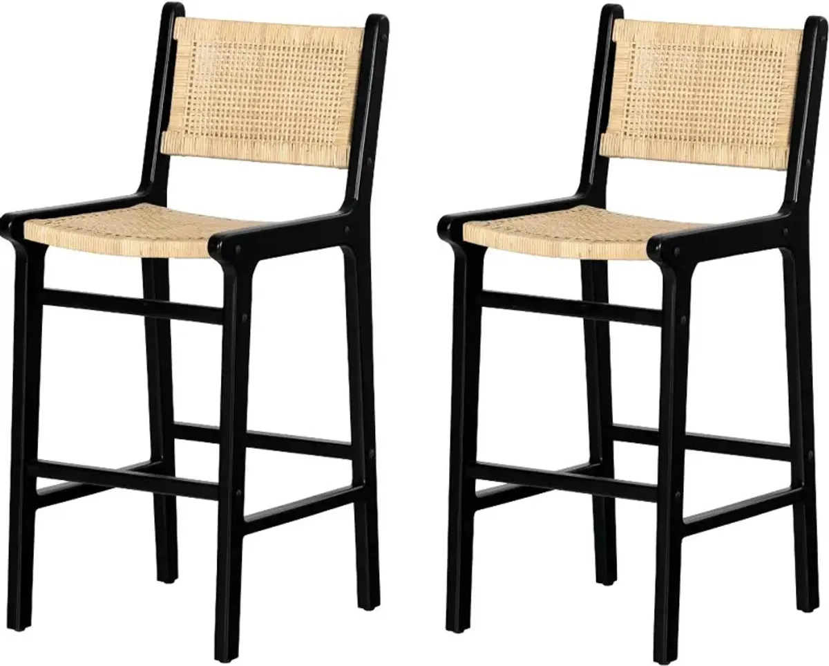 Balka Black & Rattan Bar Stools, Set of 2