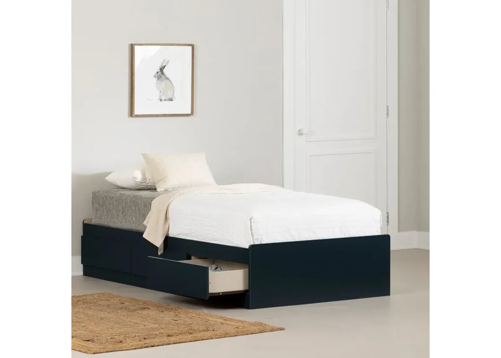 Hazen Navy Blue Twin Storage Bed