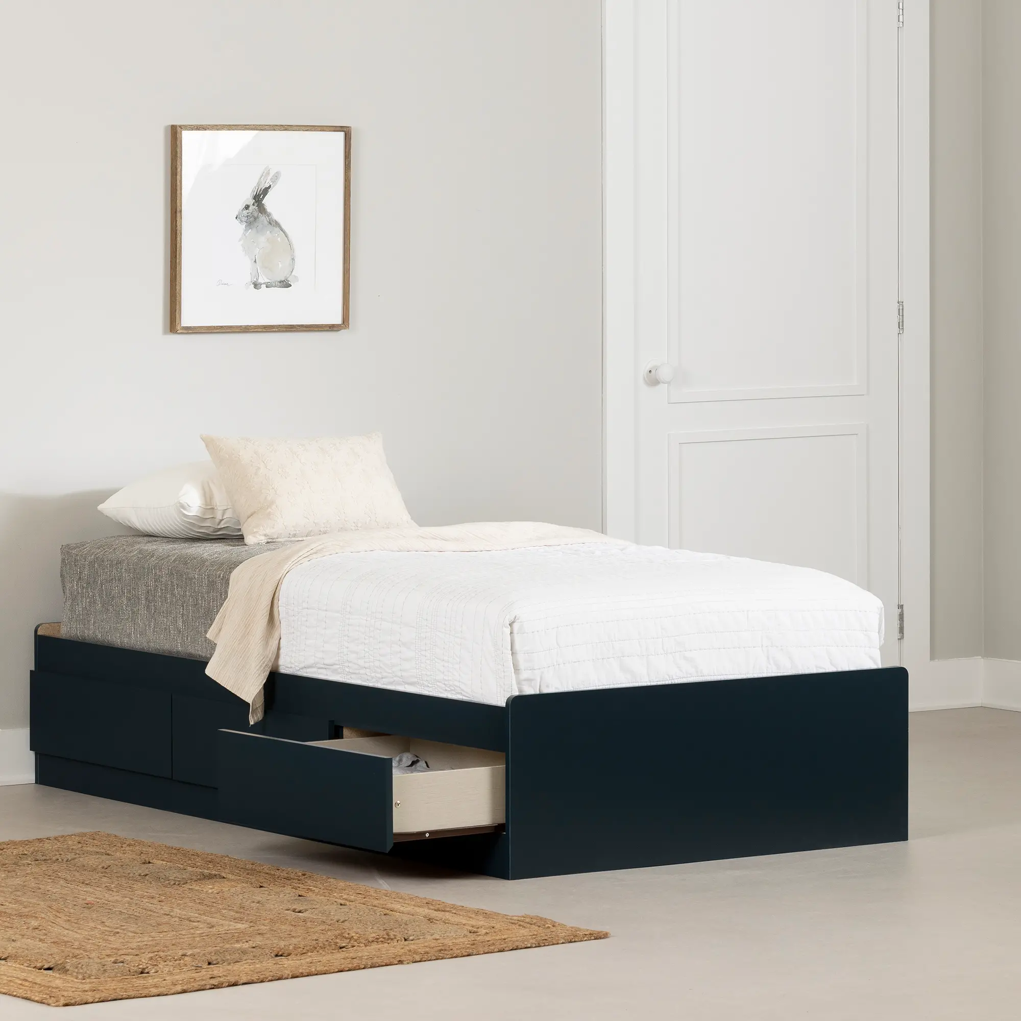 Hazen Navy Blue Twin Storage Bed