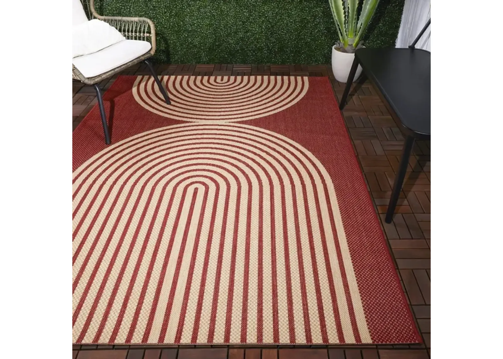 Cerise 8 x 10 Red Transitional Outdoor Patio Rug